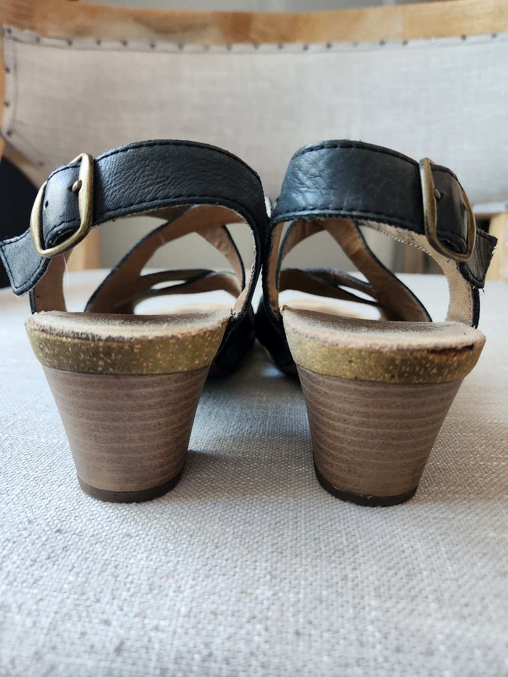 Black Leather Strappy Low Heel Sandals Joseph Seibel 7.5 - Picture 5 of 9